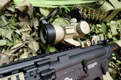NCS Red/Green/Blue Dot Sight with 20mm Mount (Tan) - Detail Image 7 © Copyright Zero One Airsoft